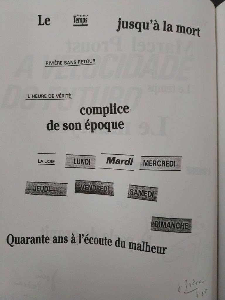 Poema em francês "quarante ans à l´écoute du malheur"