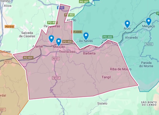 Mapa de Monção-AsNeves, localização geográfica