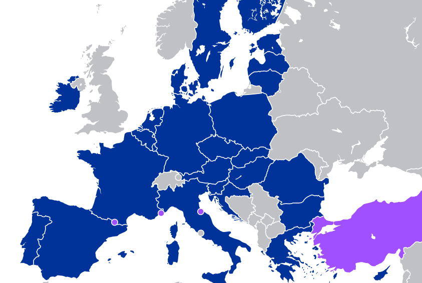 mapa de membros da UE