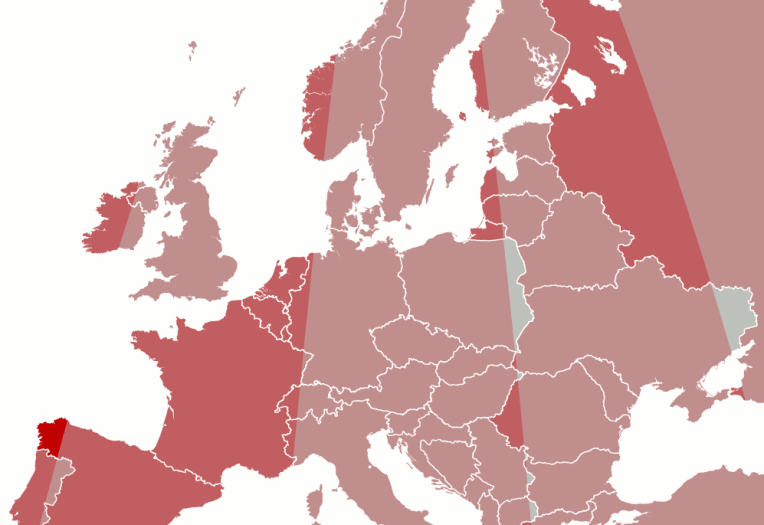 imagem da UE com as faixas horarias em desfase com a hora solar