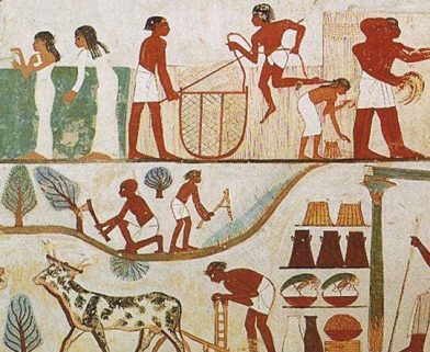 Representação da agricultura em papiro do antigo Egito