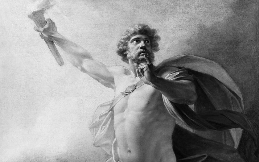 prometeu pensativo com um dedo no lábio