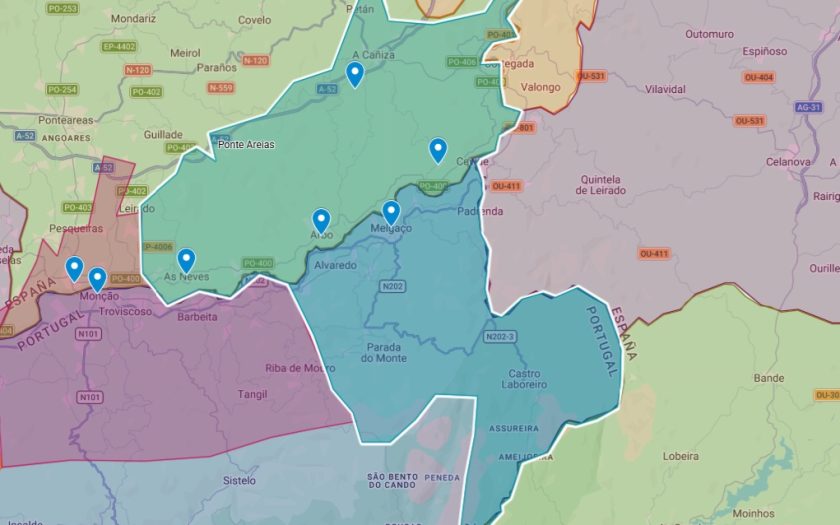 imagem de mapa político em destaque para a nova área global da eurocidade do Minho