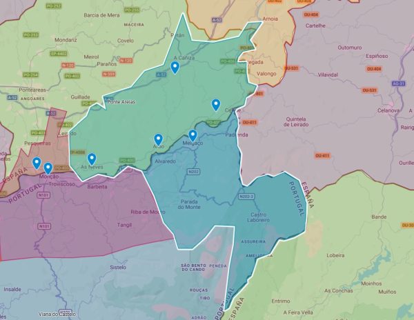 imagem de mapa político em destaque para a nova área global da eurocidade do Minho