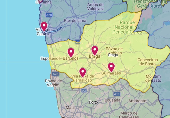 imagem das cinco cidades num mapa distrital